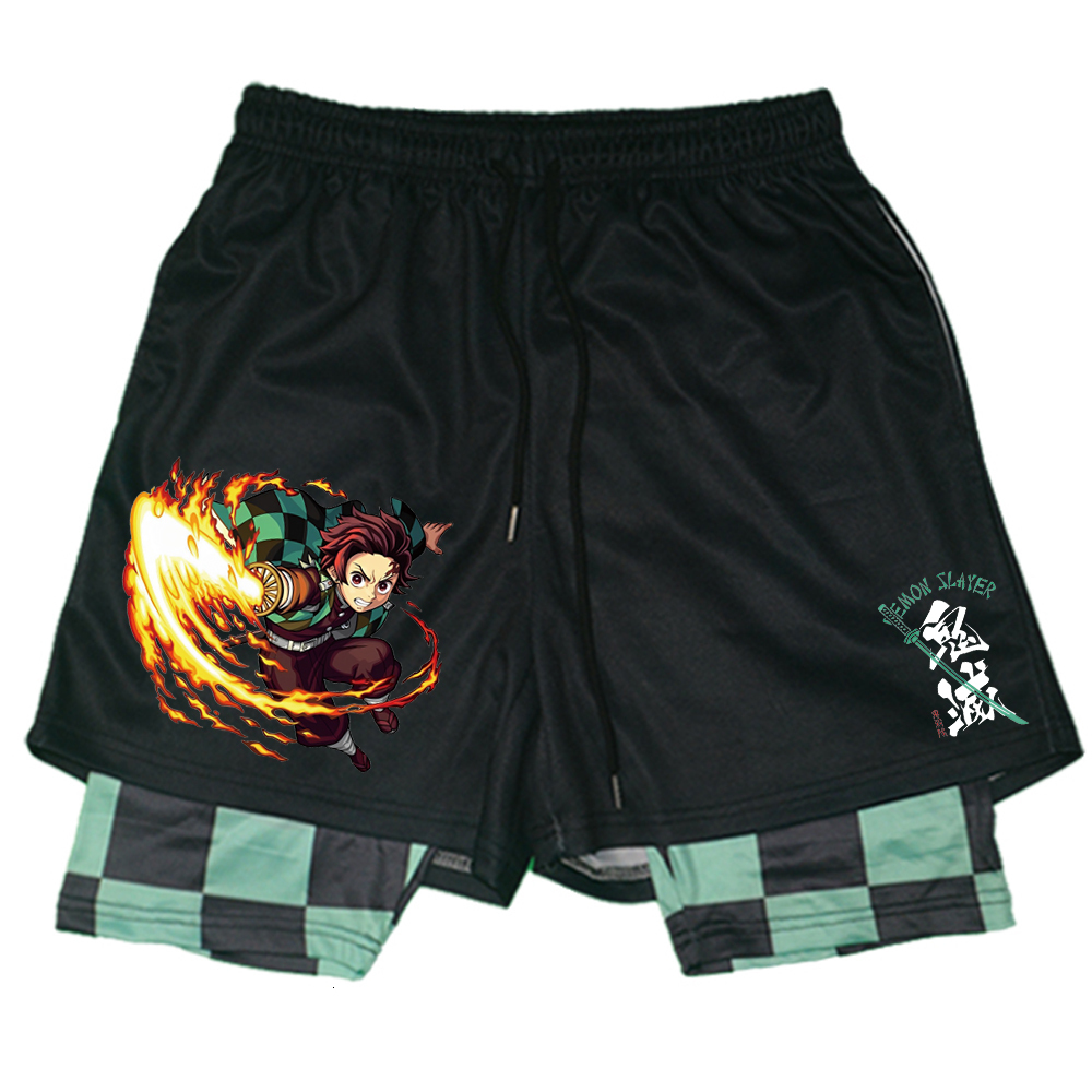 Men's Shorts Kimetsu no Yaiba Demon Slayer Anime Gym Shorts Men Women Kawaii Manga Cartoon Print 2 In1 Performance Shorts to Workout Summer 23081