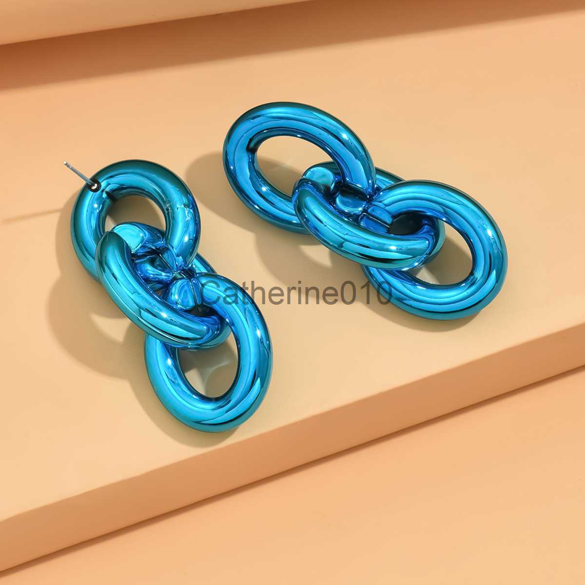 Charm 3-Layer Color Contrast Hiphop Acrylic Long Chain Drop Earrings for Women Trendy Rock Metallic Color HangEarrY2K Jewelry J230817
