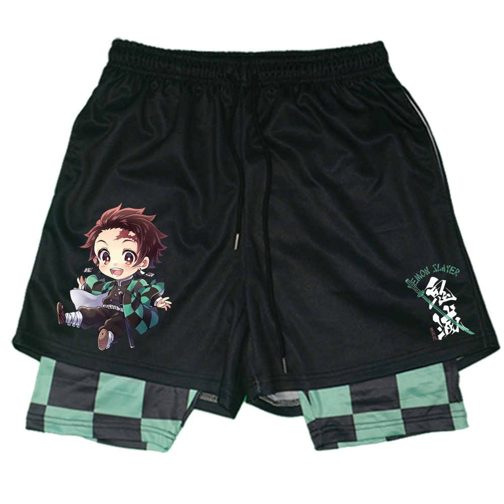 Men's Shorts Kimetsu no Yaiba Demon Slayer Anime Gym Shorts Men Women Kawaii Manga Cartoon Print 2 In1 Performance Shorts to Workout Summer 23081