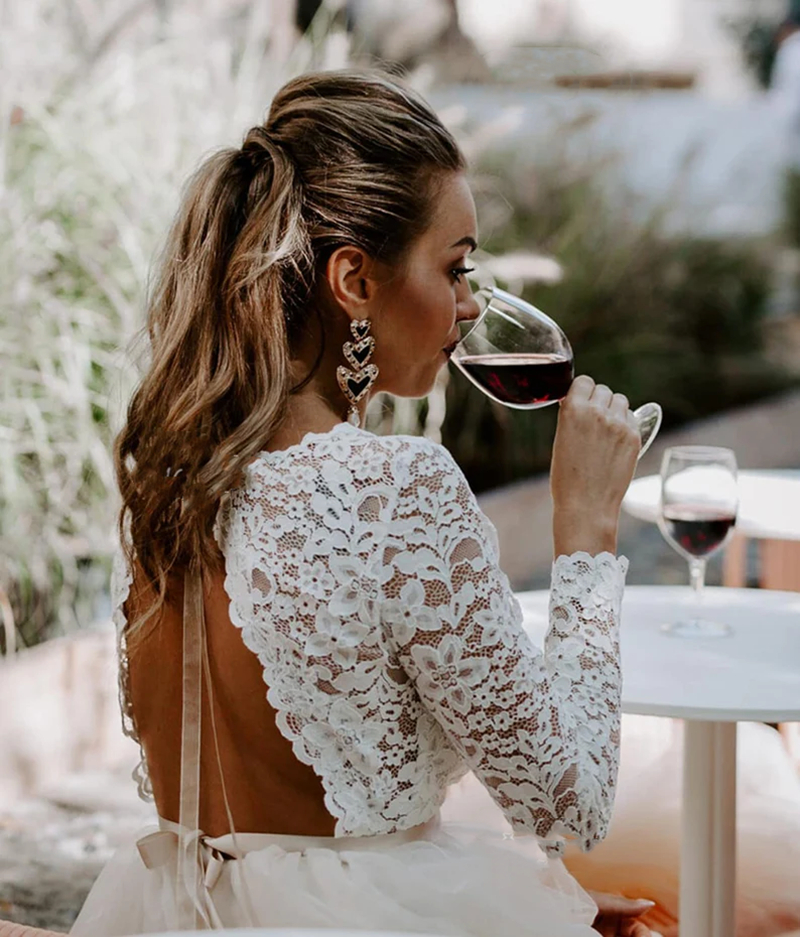 Sexy Backless Beach Wedding Dresses Long Sleeves Lace And Tulle Bohemian A Line Bridal Gowns Sweep Train Country Vestido De Novia
