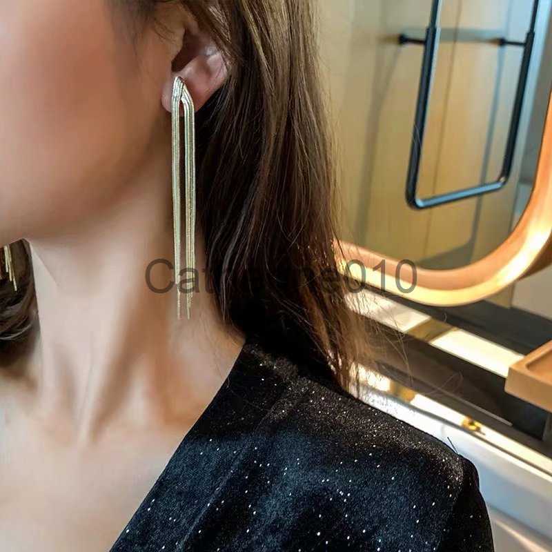 Charm Korean Fashion Gold Color Bar Long Thread Tassel Drop Earrings for Women Glossy Geometric EarrWeddParty Jewelry Gift J230817