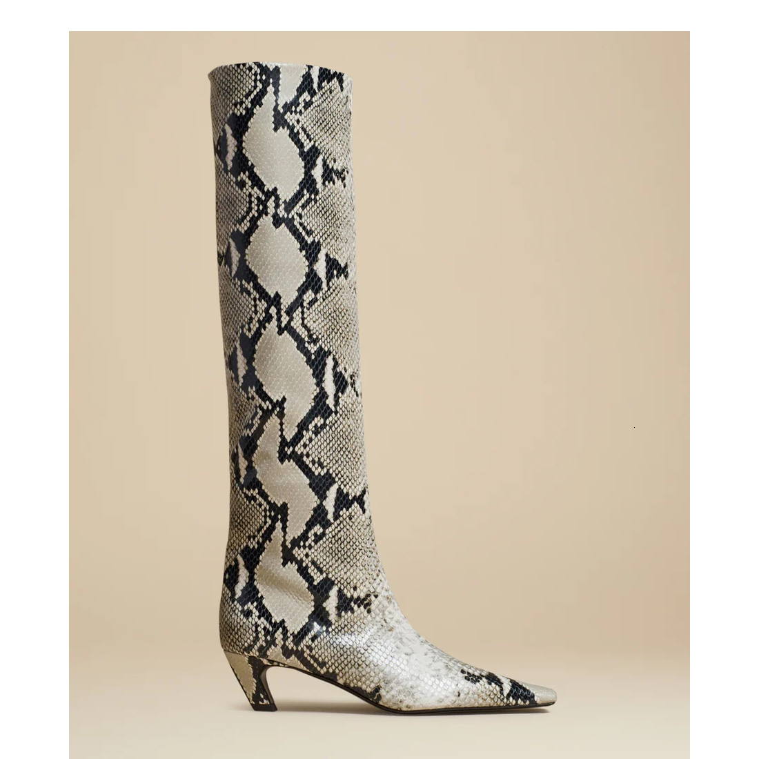 Dress Shoes 2023 Vegan Snake Leather Knee High Boots for Women Kitten Heel Square Toe Cowboy Black Fall Winter PlusSize 230816