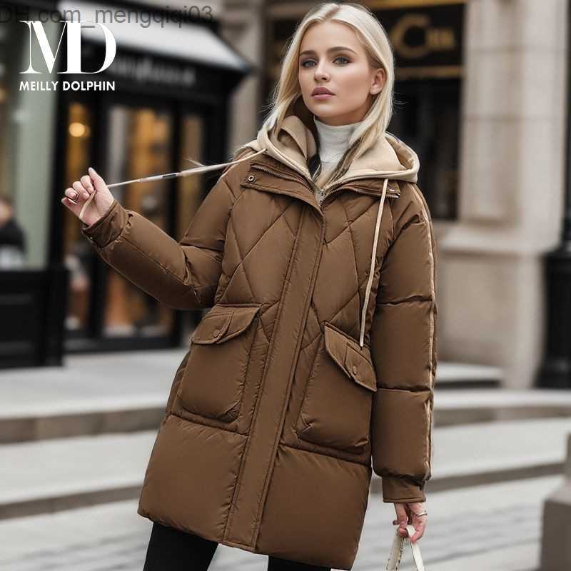 Women's Down Parkas MEILLY DOLPHIN down jacket Women's winter clothing Long jacket Hooded women's winter 2023 patchwork Parkas inflatab