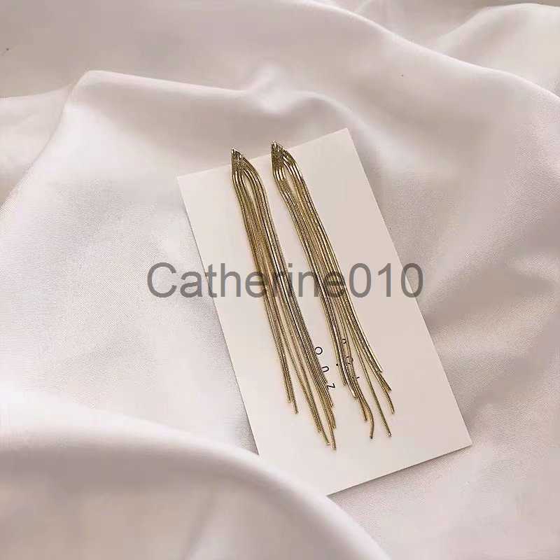 Charm Korean Fashion Gold Color Bar Long Thread Tassel Drop Earrings for Women Glossy Geometric EarrWeddParty Jewelry Gift J230817