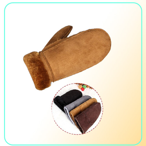 Women Sheepskin Mittens Gloves Thicken Wrist Fingerless Warm Winter Mittens 6 ColorsTrim Fur Leather Woolen Gloves for Hiking Ridi