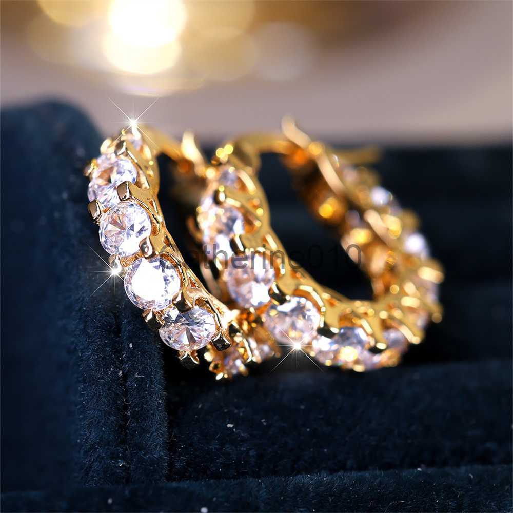 Charm White Zircon Small Round Hoop EarrLuxury Crystal DazzlStone Earrings For Women Fashion Gold Silver Color WeddJewelry J230817