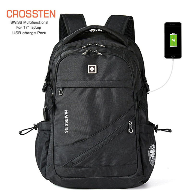 School Bags SwissMultifunctional Durable 17 Inch Laptop Backpack 45L Larger Capacity Travel Bag USB Charging Port Water Resistant Mochila 230817