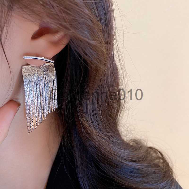 Charm 2023 Korean Fashion Silver Color Arc Bar Long Thread Tassel Earrings For Women WeddDaily Jewelry HangPendientes Gifts J230817