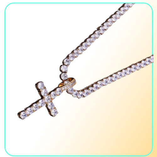 Iced Out Zircon Pendant With 4mm Tennis Chain Necklace Set Men's Hip hop Jewelry Gold Silver CZ Pendant Necklace