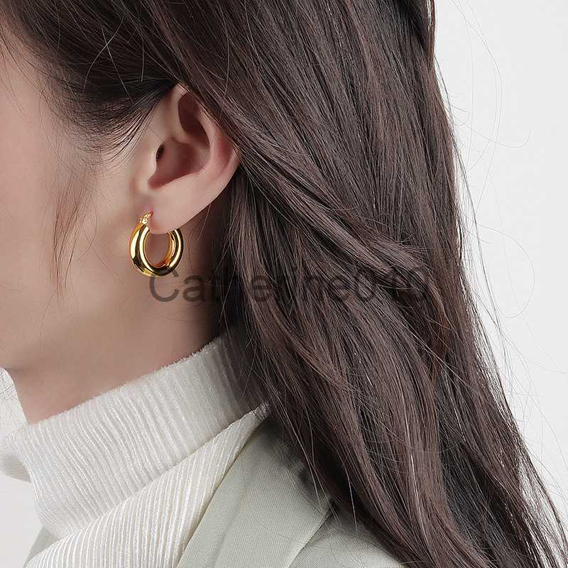 Charm Aide 20/25/30mm Chunky Stainless Steel Golden Hoop Earrings for Women Gift Minimalist Simple Temperament Fashion Huggies Jewelry J230817
