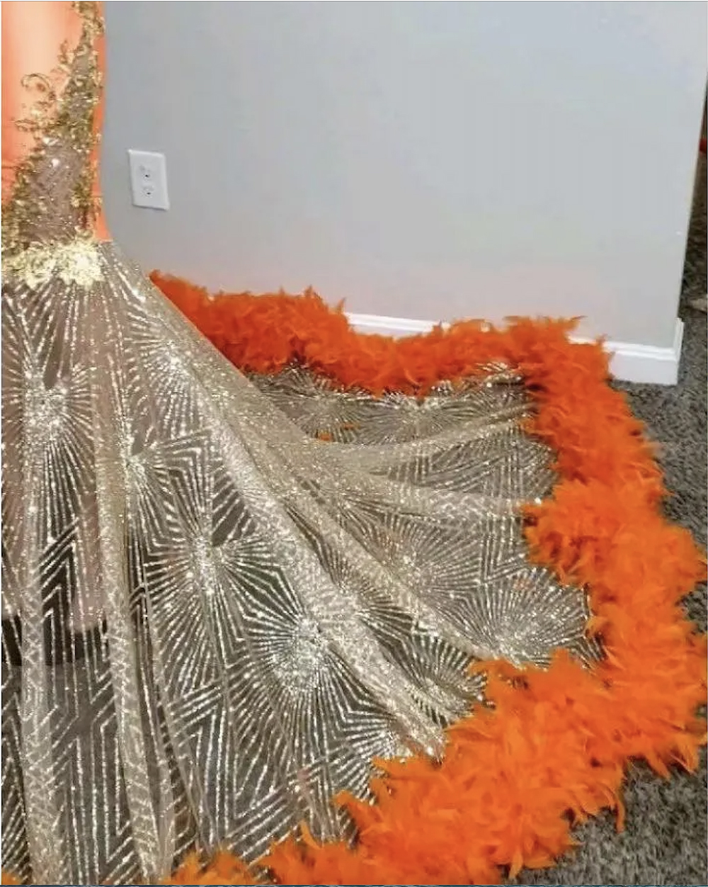 Black Girls Orange Mermaid Prom Dresses 2023 Satin Beading Sequined High Neck Feathers Luxury Skirt Evening Party Formal Gowns For Women