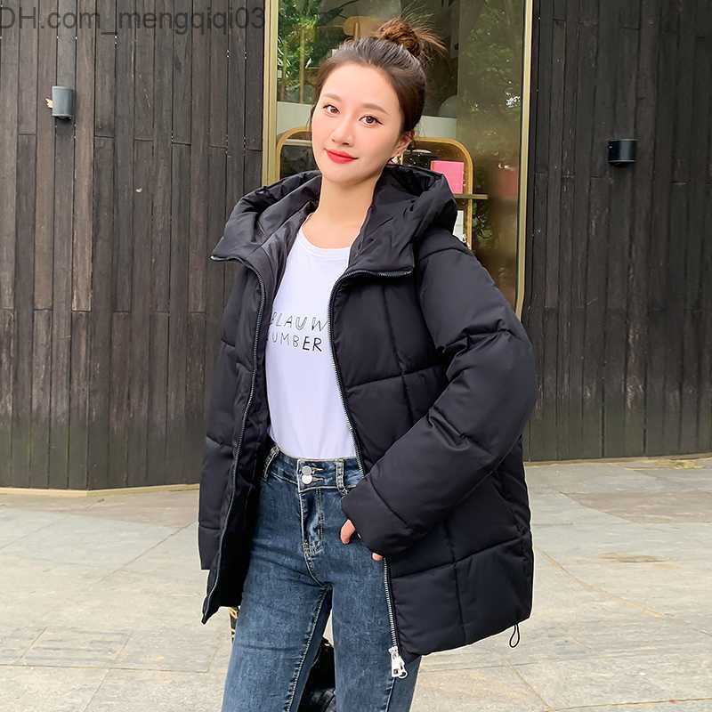 Women's Down Parkas CRRIFLZ Autumn Women's Fashion Parka Hooded Solid Color Women's Jacket Zipper Loose Full Matching Short Cotton Coat