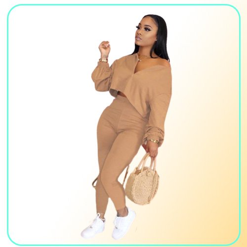 Women039s Two Piece Pants Fashion Casual 2 Sets Womens Outfits V Neck Solid Color Zipper Design Plus Size Fall Pantalones