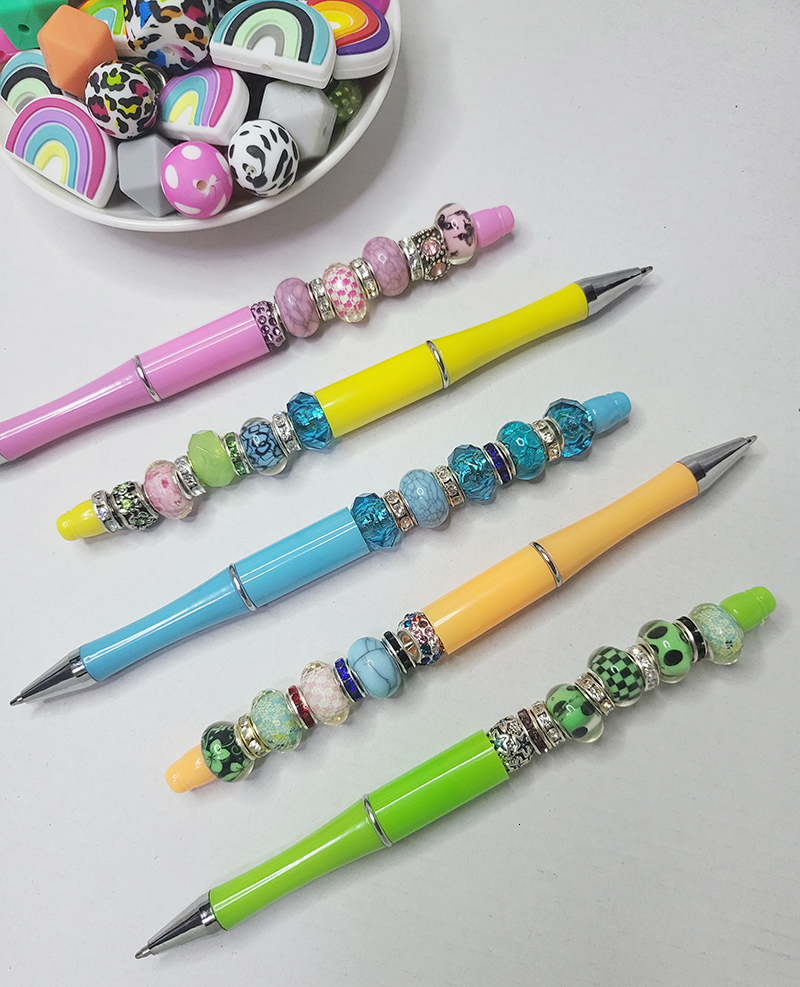 Gel Pens Pack 20 Plastic Gel Pen Beadable Pens Ballpoint Pen In Electroplating Gradient Color Bead Ballpoint Pens Plastic DIY Beaded Pens 230816