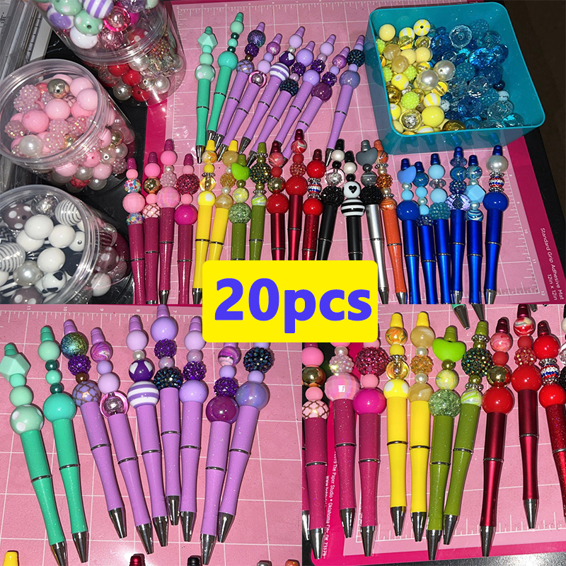 Gel Pens Pack 20 Plastic Gel Pen Beadable Pens Ballpoint Pen In Electroplating Gradient Color Bead Ballpoint Pens Plastic DIY Beaded Pens 230816