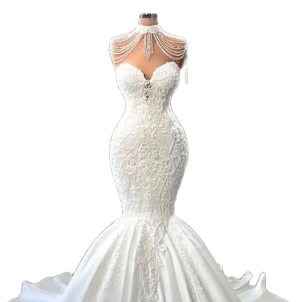 Vintage High Neck Mermaid Wedding Dresses Appliqued Lace Sweetheart Bride Gowns vestidos de novia robe