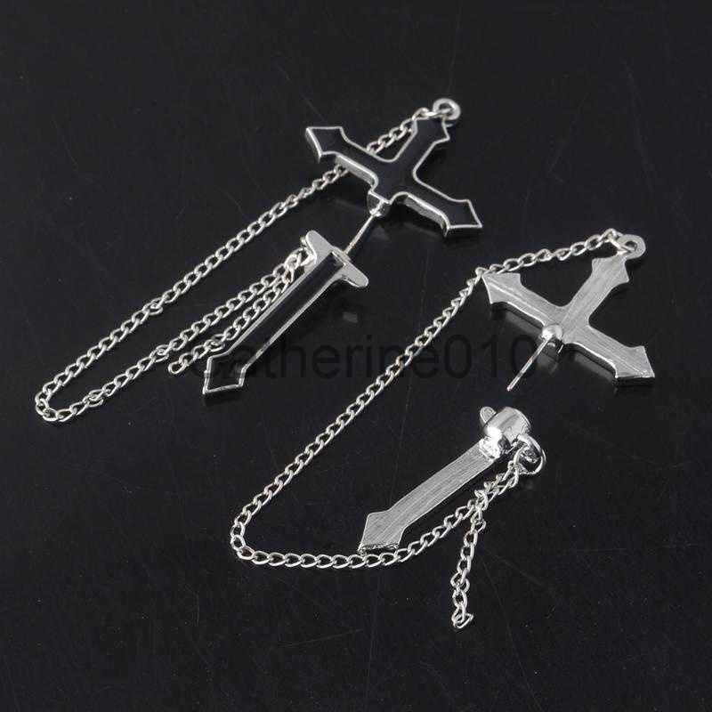 Charm Gothic Accessories Cross Pendant Earrings for Women Long Chain Tassel EarrCross Pierced Earrings Ear Bone Earrings Jewelry J230817