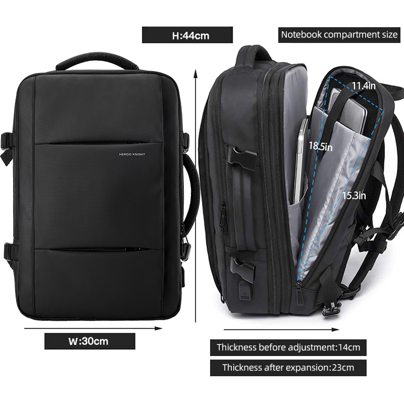 School Bags Heroic Knight Travel Backpack Men Business Expandable USB Bag Large Capacity 156 Laptop Waterproof 230817
