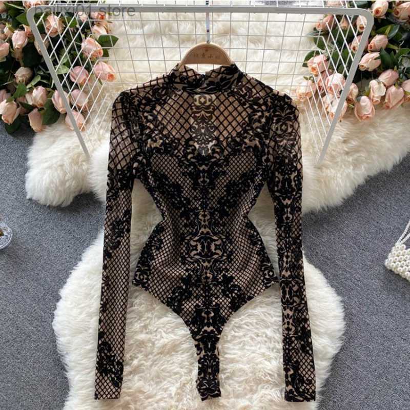 Women's Jumpsuits Rompers Ficusrong Summer Chic Streetwear Flocking Slim Bodysuit Women Sexy Backless Rompers Female Fashion Korean Bodycon Jumps