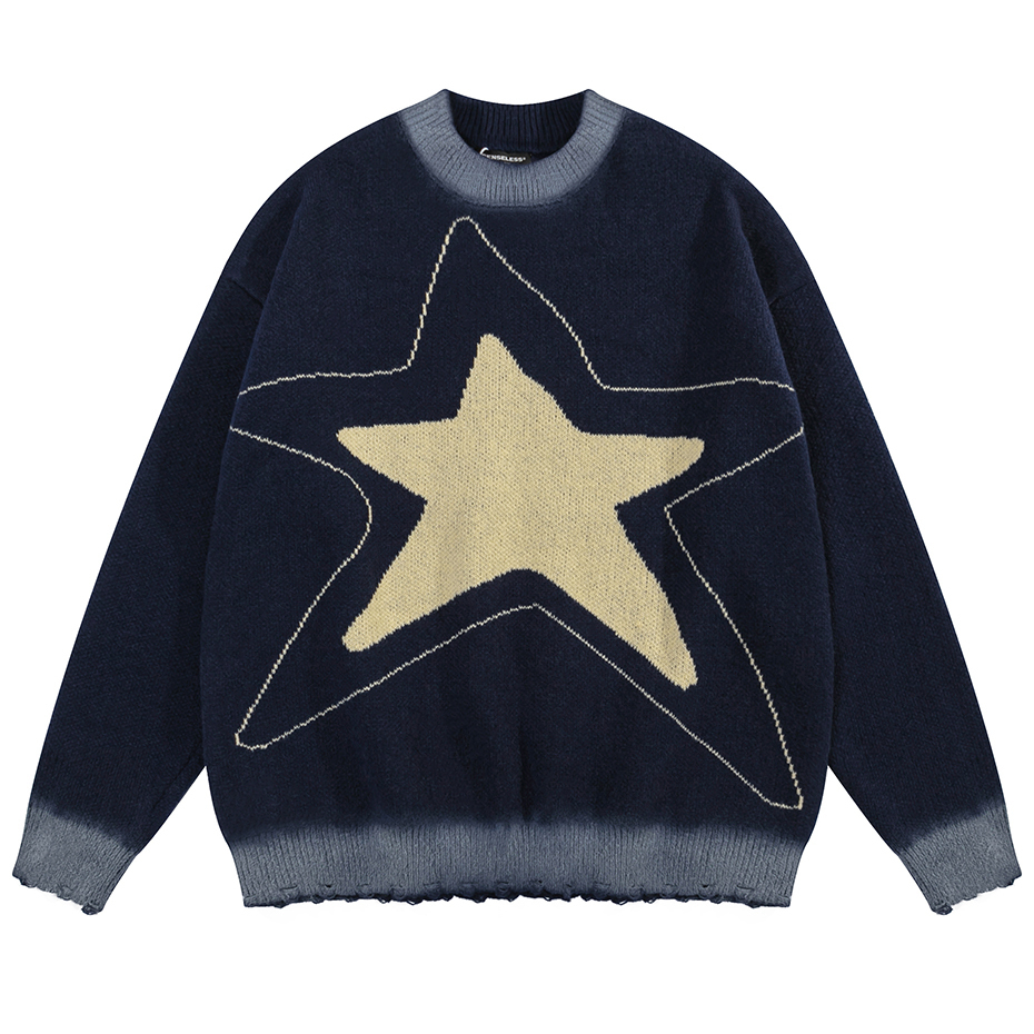 Men's Sweaters Star Sweaters Y2K Oversized Knitted Sweater Men Autumn Winter Jumpers Pullovers Harajuku Streetwear Hip Hop Sweater Pink 230815