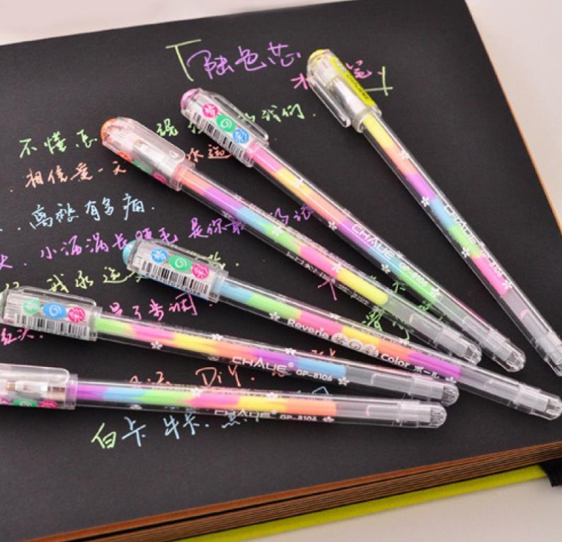 Highlighter Pen Rainbow Colored Gel ink Pens Rollerball Point Pen for DIY Photo Album Black Paper Gift Card Art Writing