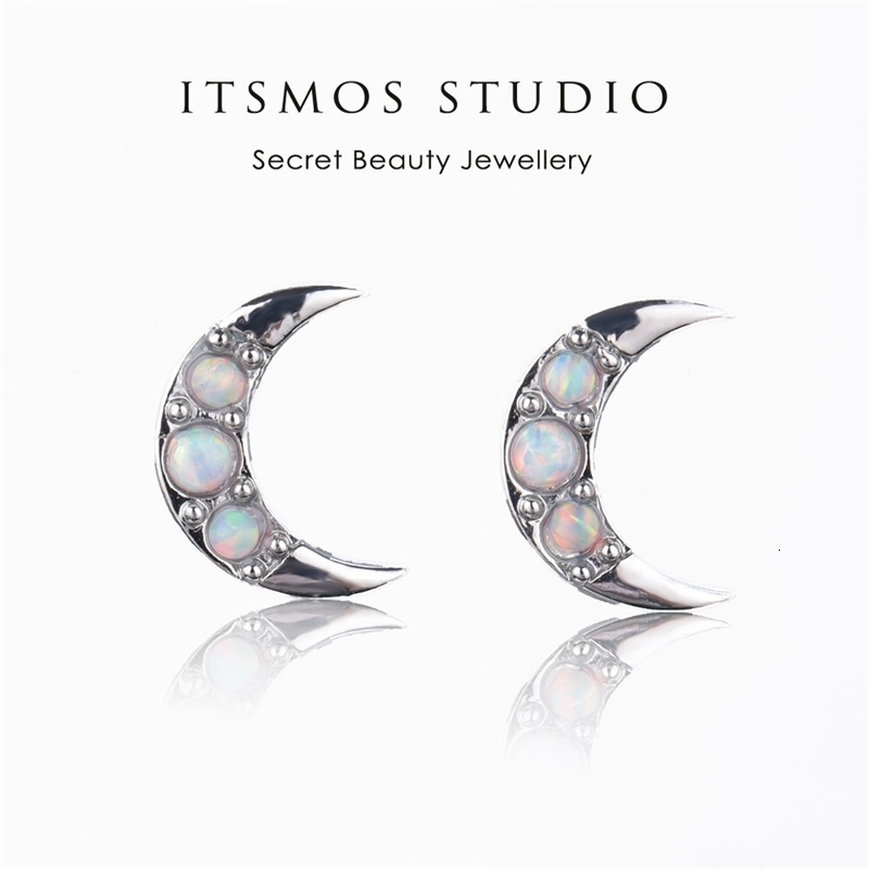 Stud ITSMOS Opal moon Earrings Female Crescent Moon Jewelry Piercing Studs for Women Birthday Gift 230816