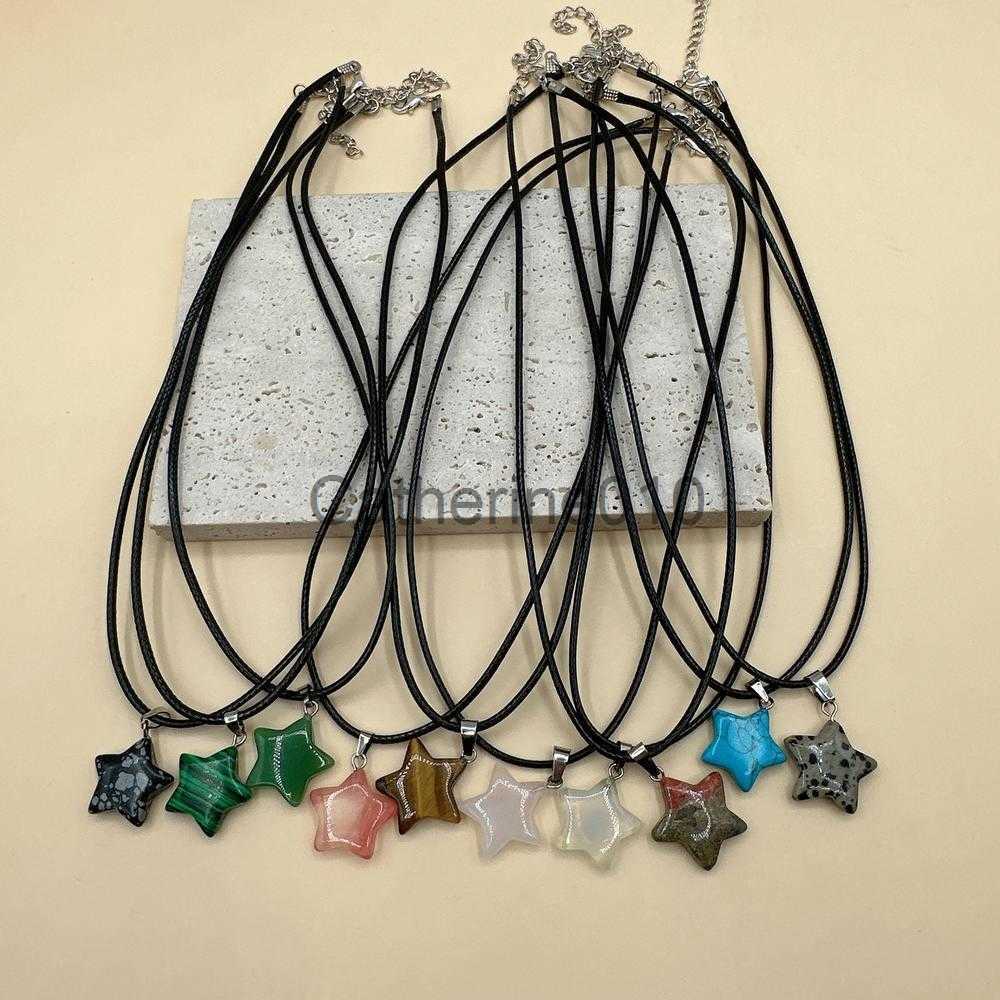 Pendant Necklaces New Natural Stone Five Point Star Pendants Necklaces For Women Jewelry Gift Chains Natural Stone Pendant Necklace For Girl 2023 J230