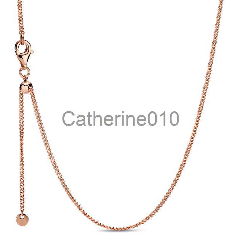Pendant Necklaces Authentic 925 SterlSilver Rose Gold Curb SlidClasp Chain Adjust Basic Necklace For Women Bead Charm Diy Fashion Jewelry J230817