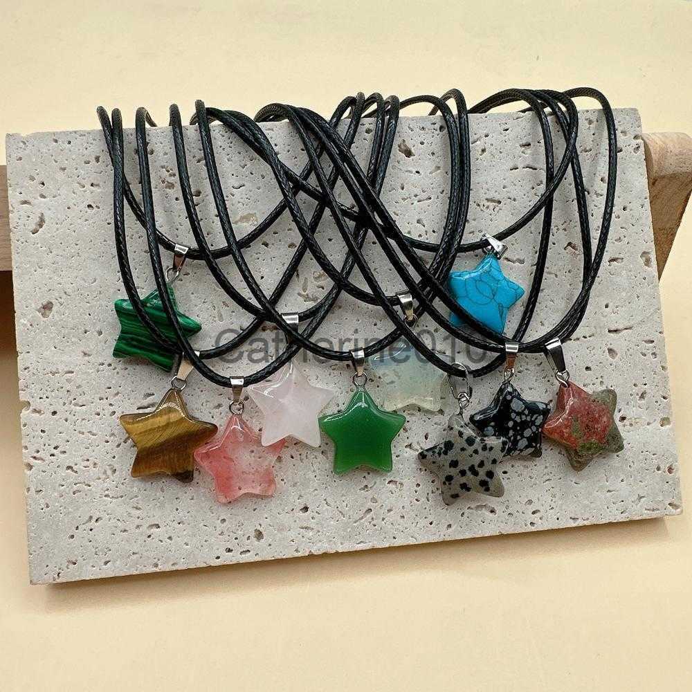 Pendant Necklaces New Natural Stone Five Point Star Pendants Necklaces For Women Jewelry Gift Chains Natural Stone Pendant Necklace For Girl 2023 J230