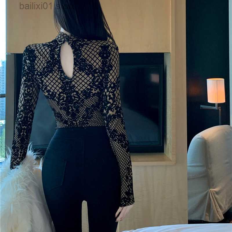 Women's Jumpsuits Rompers Ficusrong Summer Chic Streetwear Flocking Slim Bodysuit Women Sexy Backless Rompers Female Fashion Korean Bodycon Jumps