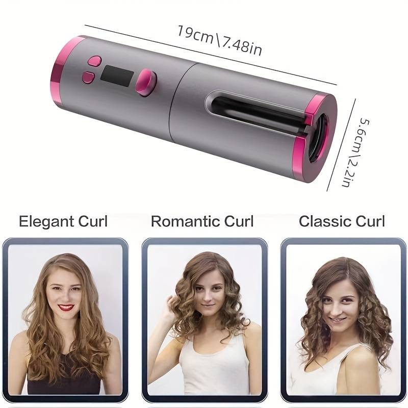 Hair Curling Iron Automatic Hair Curling Iron With LCD Display, Adjustable Temperature And Timer, Fast Heating Portable Rechargeable Rotating Ceramic 
