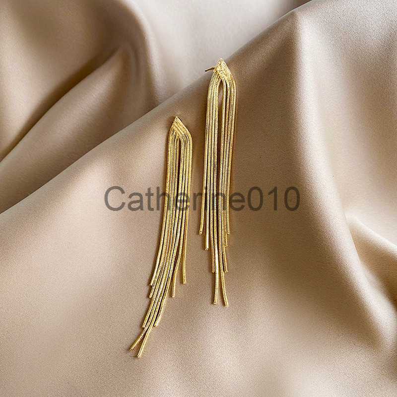 Charm Korean Fashion Gold Color Bar Long Thread Tassel Drop Earrings for Women Glossy Geometric EarrWeddParty Jewelry Gift J230817