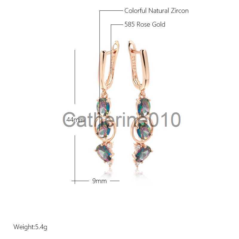 Charm Kinel New 585 Rose Gold Color Women Drop Earrings Unusual Colourful Natural Zircon Fashion Long Earrings Daily Vintage Jewelry J230817