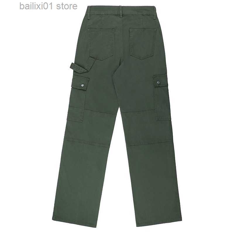 Women's Pants Capris Vintage Cargo Pant Women Y2k High Waist Straight Leg Slim Fit Jeans Retro 90s Pockets Streetwear Denim Trousers Sweatpants M