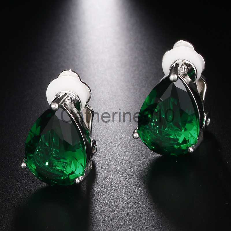 Charm Fashion Crystal Women Ear Cuff New Zirconia Simple Green Water Drop Clip Earrings Korean Cute Jewelry Womens Accessories J230817