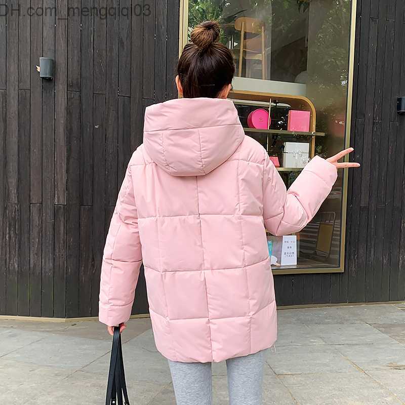 Women's Down Parkas CRRIFLZ Autumn Women's Fashion Parka Hooded Solid Color Women's Jacket Zipper Loose Full Matching Short Cotton Coat