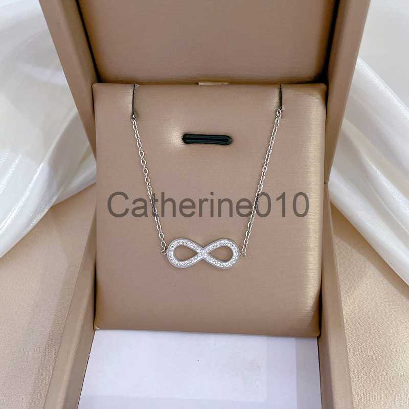Pendant Necklaces Fashion Simple Stainless Steel Infinity Pendant Necklace for Women Classic Lucky Zircon Love You Forever Jewelry Birthday Gift J2308