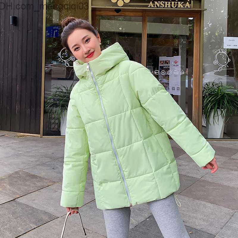 Women's Down Parkas CRRIFLZ Autumn Women's Fashion Parka Hooded Solid Color Women's Jacket Zipper Loose Full Matching Short Cotton Coat