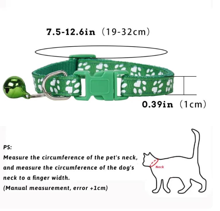 Cartoon Footprint Pet Collar with Bell Colorful Dog Puppy Cat Kitten Collar Adjustable Safety Bell Ring Necklace Pet Accessories
