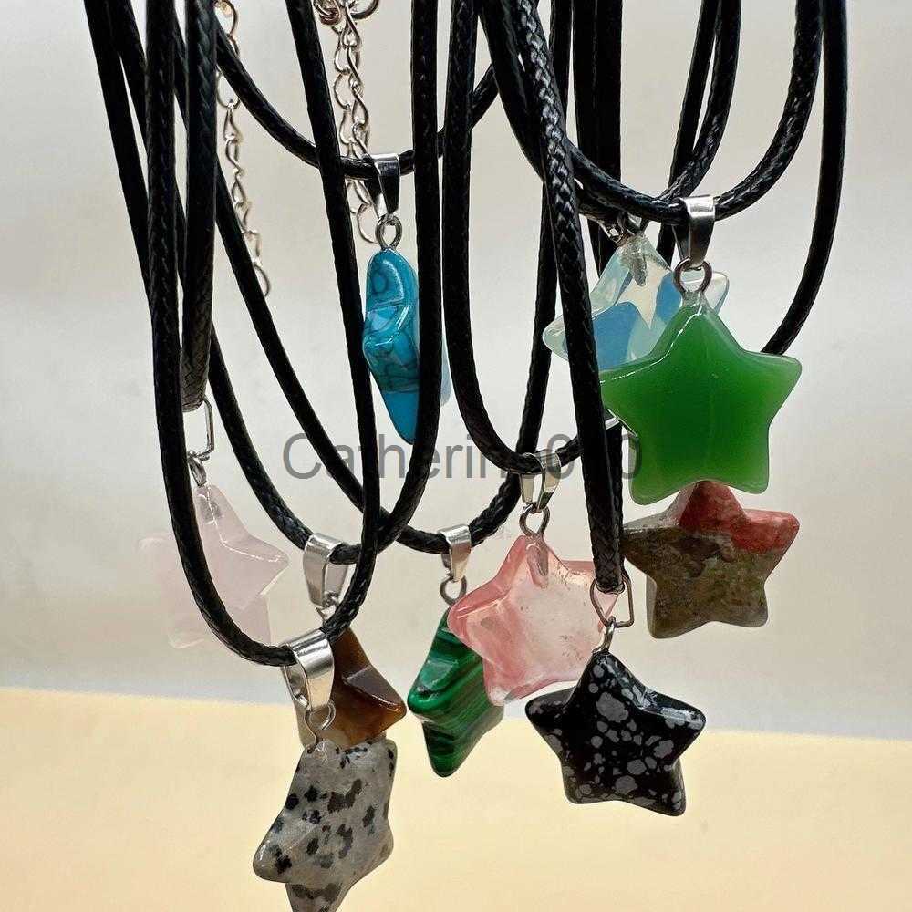 Pendant Necklaces New Natural Stone Five Point Star Pendants Necklaces For Women Jewelry Gift Chains Natural Stone Pendant Necklace For Girl 2023 J230