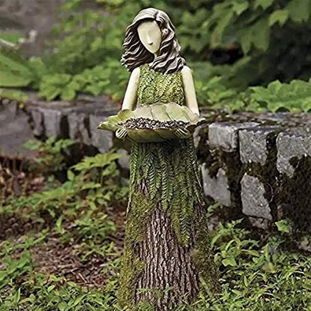 Garden Decorations Fairy Statue with Bird Feeder Lawn Resin Ornaments Art Sculptures for Outdoor Decoration 230816