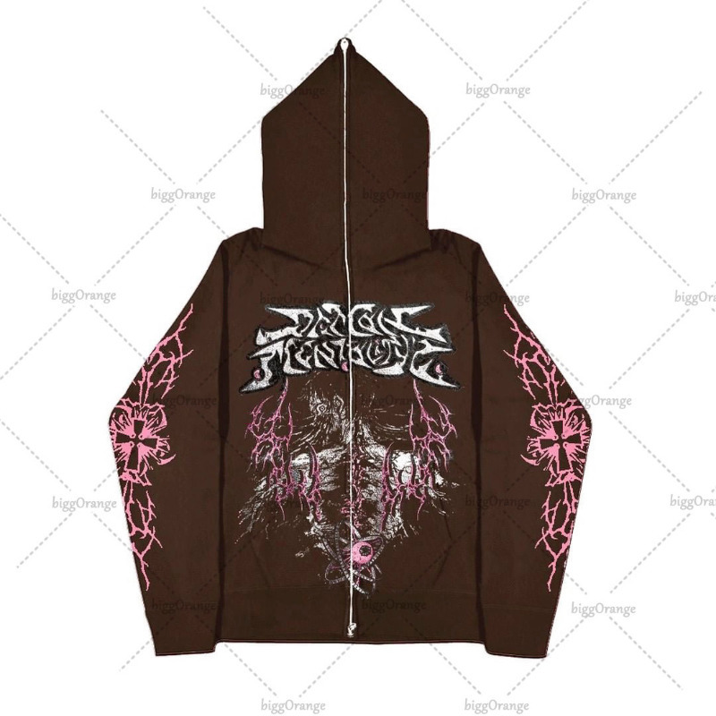 Men's Hoodies Sweatshirts Harajuku Hip Hop Print Oversized Hoodie Men American High Street Rock Retro Casual Loose Y2K Zipper Sweater Women 23081