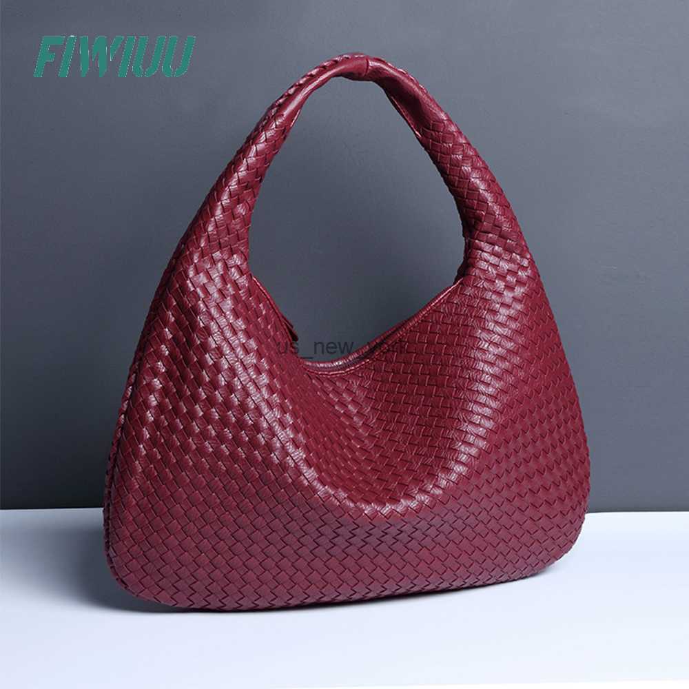 Hobo FIWIUU Women Soft PU Leather Woven Handbag Summer Handmade Hobo Shoulder Bag Clutch Bag Casual Dumpling Pouch S240817
