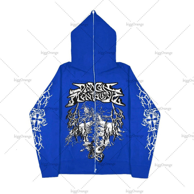 Men's Hoodies Sweatshirts Harajuku Hip Hop Print Oversized Hoodie Men American High Street Rock Retro Casual Loose Y2K Zipper Sweater Women 23081