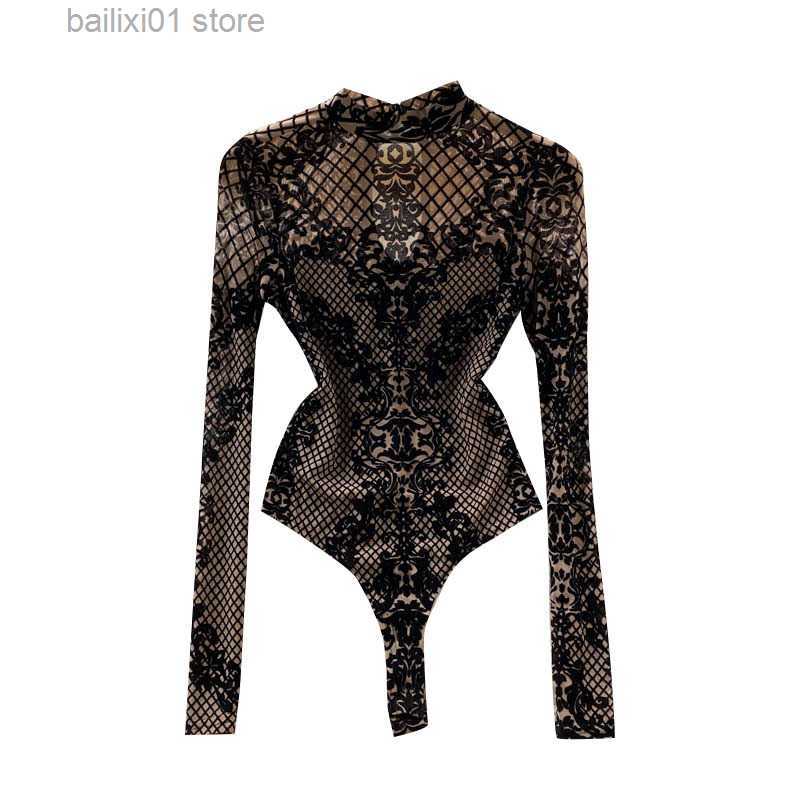 Women's Jumpsuits Rompers Ficusrong Summer Chic Streetwear Flocking Slim Bodysuit Women Sexy Backless Rompers Female Fashion Korean Bodycon Jumps