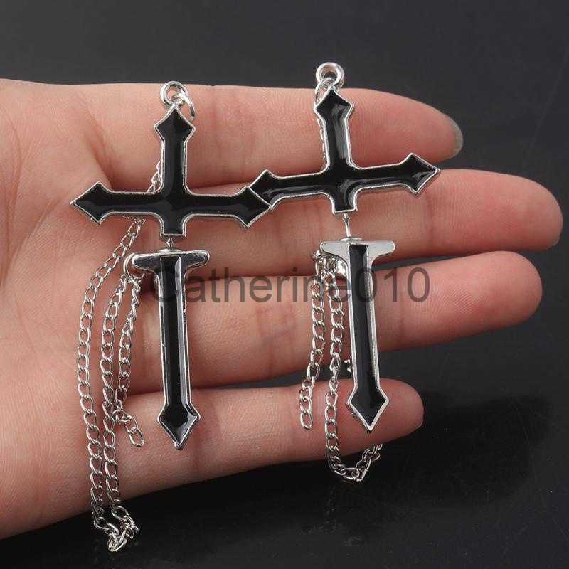 Charm Gothic Accessories Cross Pendant Earrings for Women Long Chain Tassel EarrCross Pierced Earrings Ear Bone Earrings Jewelry J230817