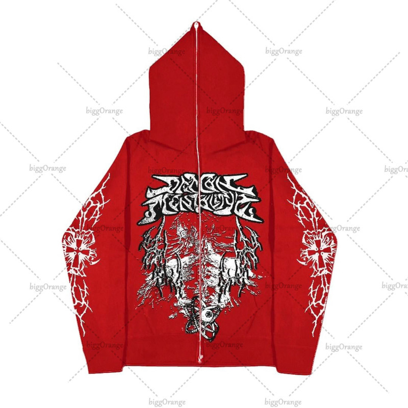 Men's Hoodies Sweatshirts Harajuku Hip Hop Print Oversized Hoodie Men American High Street Rock Retro Casual Loose Y2K Zipper Sweater Women 23081
