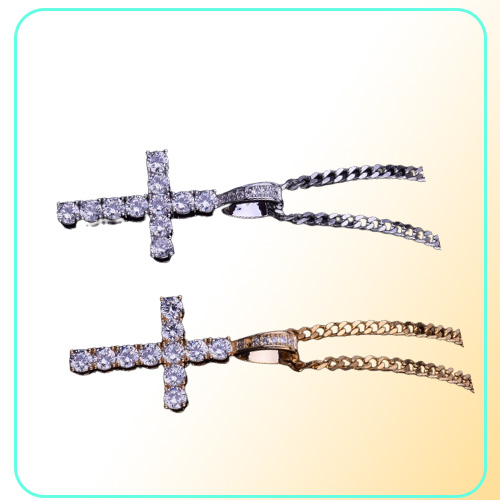 Iced Out Zircon Pendant With 4mm Tennis Chain Necklace Set Men's Hip hop Jewelry Gold Silver CZ Pendant Necklace