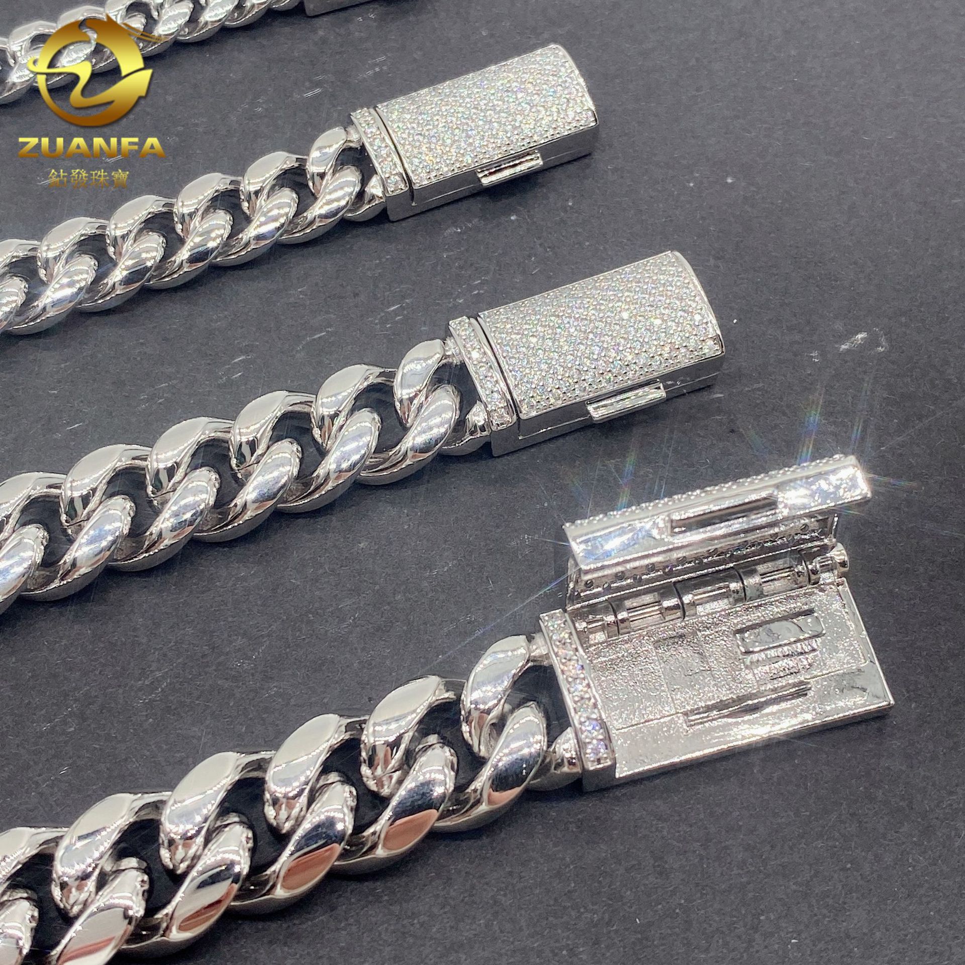 Iced Out Moissanite Diamond Box Fold Clasp for Cuban Chain Jewelry
