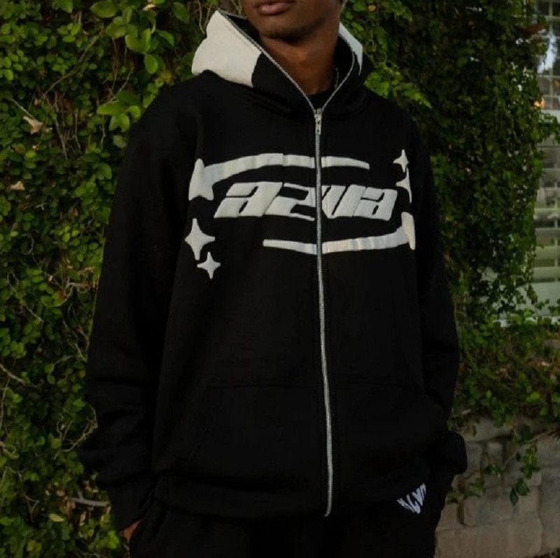 Men's Hoodies Sweatshirts Retro Zipper Star Printes Hoodie for Men Y2k American Hip-hop Casual Harajuku Sweater Gothic Punk Streetwear Loose Male